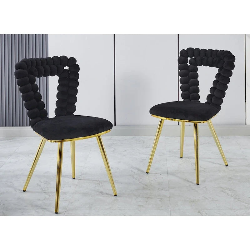 Accent Chairs with Gold and Black Powder-Coated Frame, Set of 2