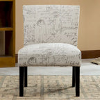 Armless Accent Chair with French Script Fabric and Espresso Wood Legs