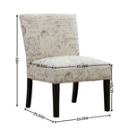 Armless Accent Chair with French Script Fabric and Espresso Wood Legs