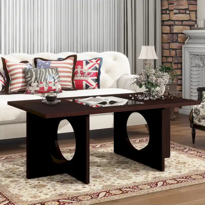 47 Rectangular Coffee Table with Tempered Glass Shelf