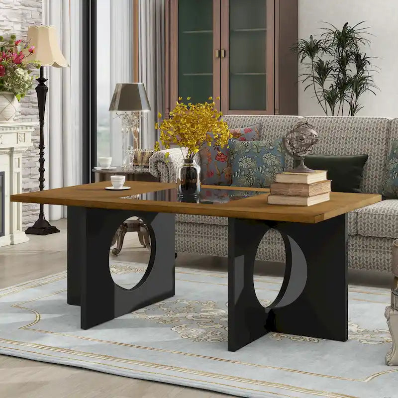 47 Rectangular Coffee Table with Tempered Glass Shelf