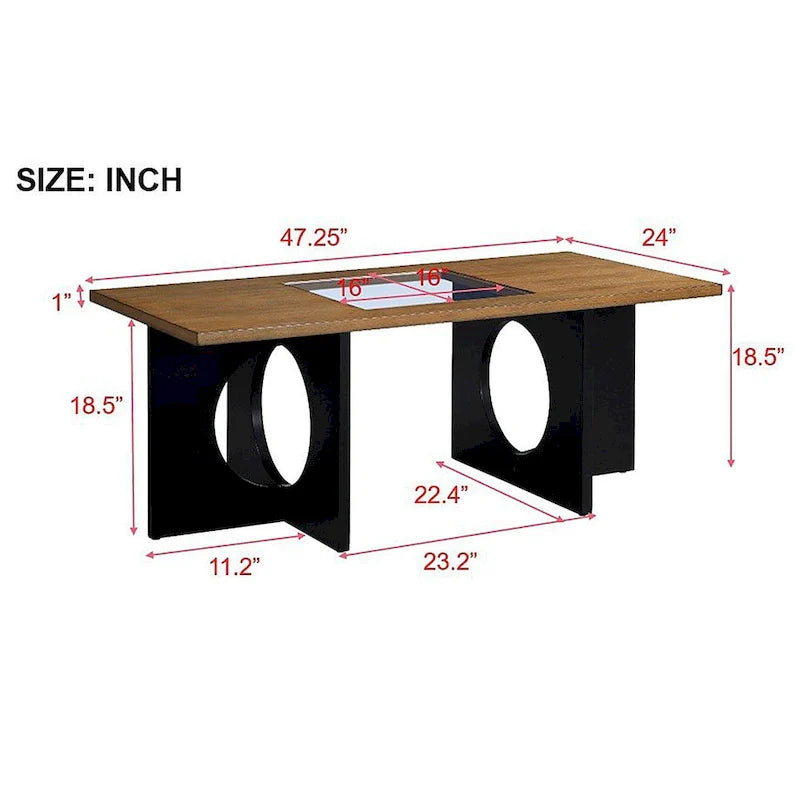 47 Rectangular Coffee Table with Tempered Glass Shelf
