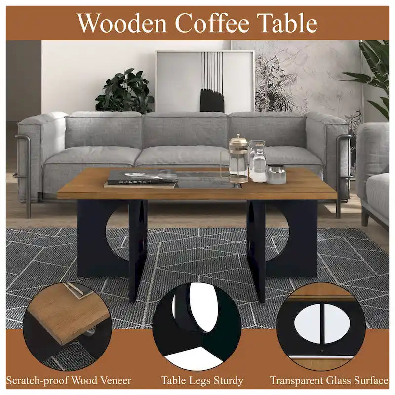 47 Rectangular Coffee Table with Tempered Glass Shelf