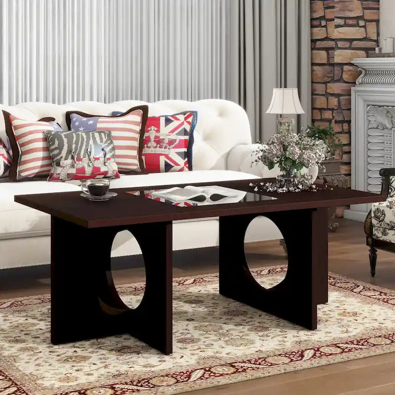 47 Rectangular Coffee Table with Tempered Glass Shelf