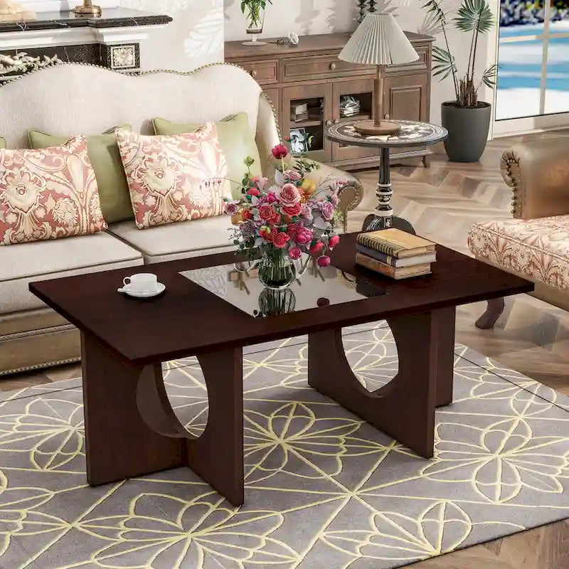 47 Rectangular Coffee Table with Tempered Glass Shelf