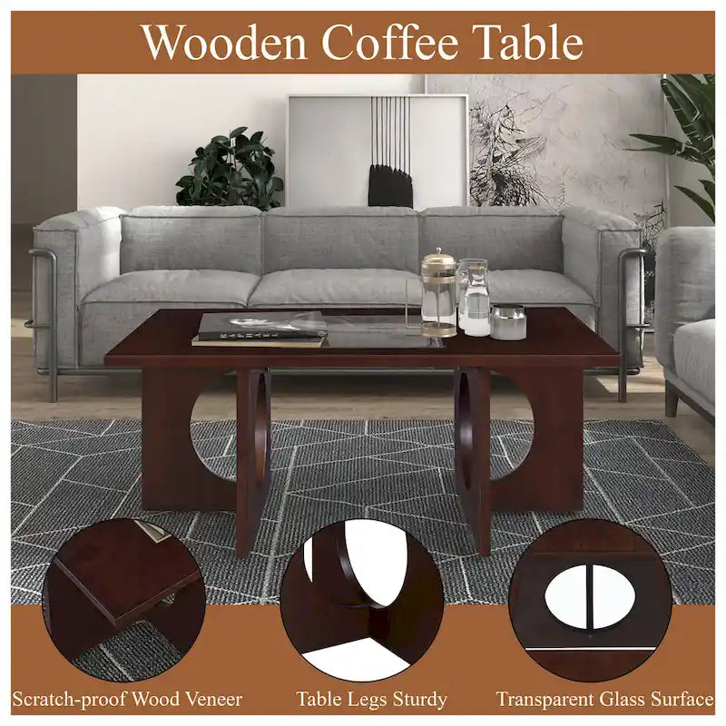 47 Rectangular Coffee Table with Tempered Glass Shelf