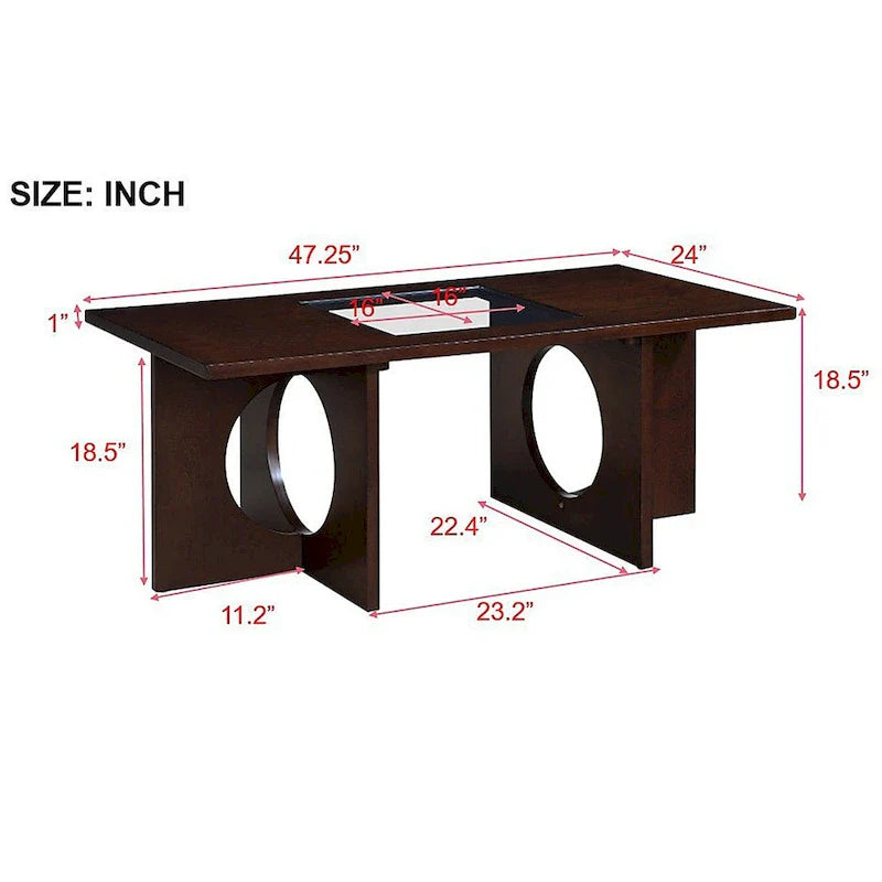 47 Rectangular Coffee Table with Tempered Glass Shelf