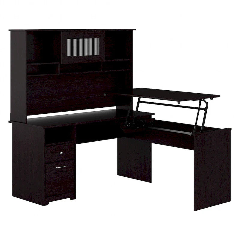 60 L-Shaped Sit-to-Stand Desk with Hutch and File Drawer