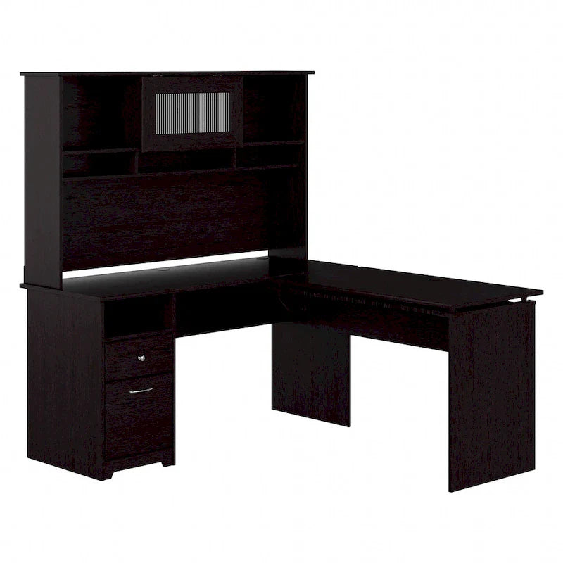 60 L-Shaped Sit-to-Stand Desk with Hutch and File Drawer