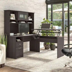 60 L-Shaped Sit-to-Stand Desk with Hutch and File Drawer