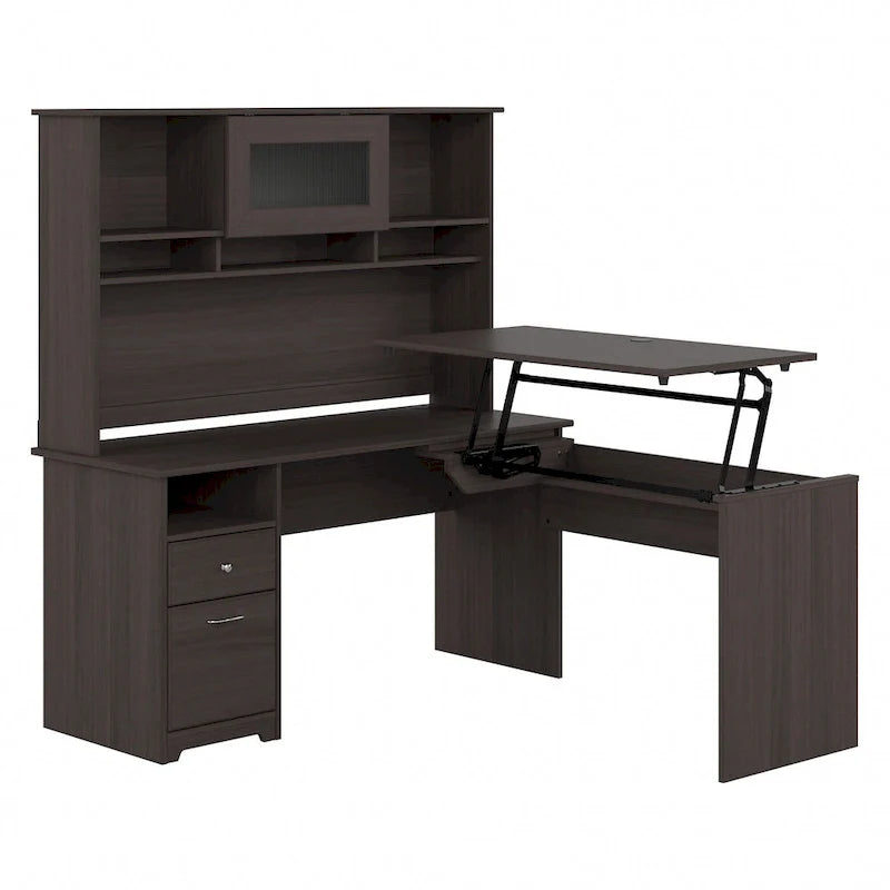 60 L-Shaped Sit-to-Stand Desk with Hutch and File Drawer