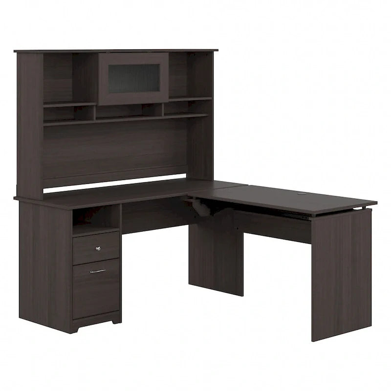 60 L-Shaped Sit-to-Stand Desk with Hutch and File Drawer