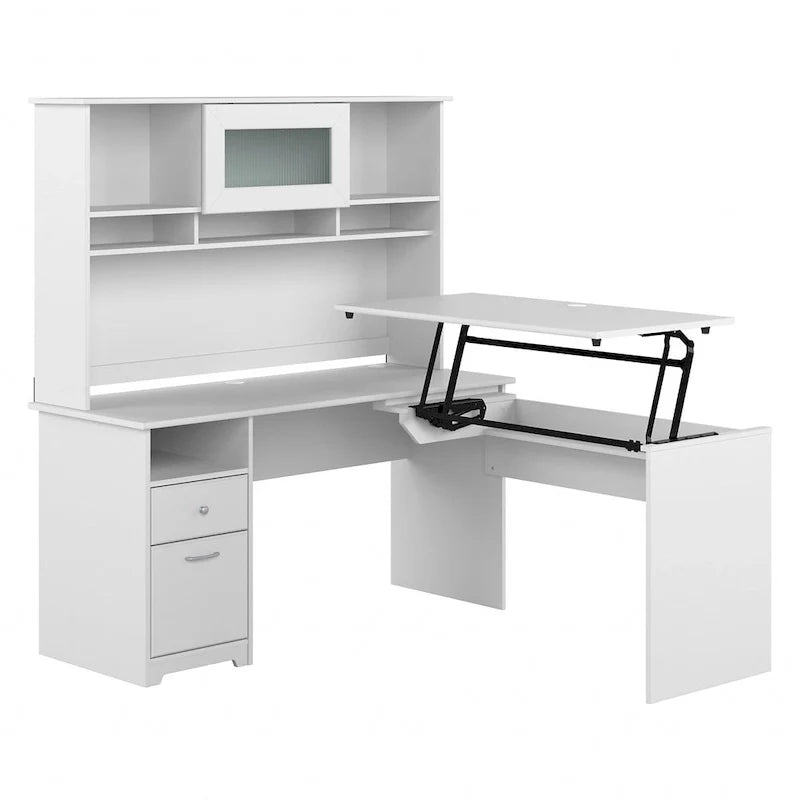 60 L-Shaped Sit-to-Stand Desk with Hutch and File Drawer