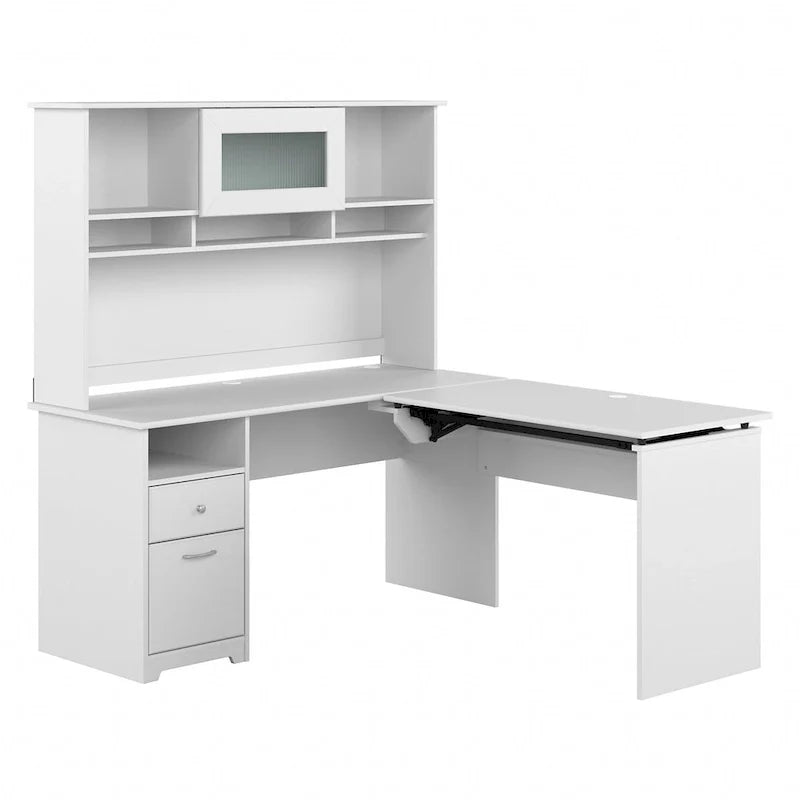 60 L-Shaped Sit-to-Stand Desk with Hutch and File Drawer