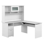60 L-Shaped Sit-to-Stand Desk with Hutch and File Drawer