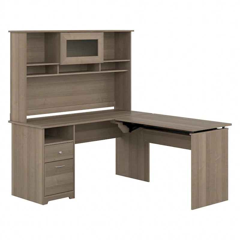 60 L-Shaped Sit-to-Stand Desk with Hutch and File Drawer