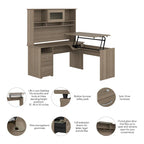 60 L-Shaped Sit-to-Stand Desk with Hutch and File Drawer