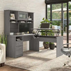 60 L-Shaped Sit-to-Stand Desk with Hutch and File Drawer