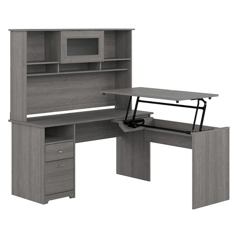 60 L-Shaped Sit-to-Stand Desk with Hutch and File Drawer