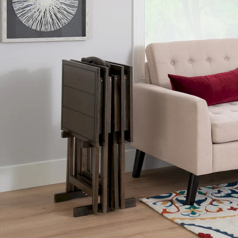 4-Piece Folding Tray Table Set with Storage Stand – Gray