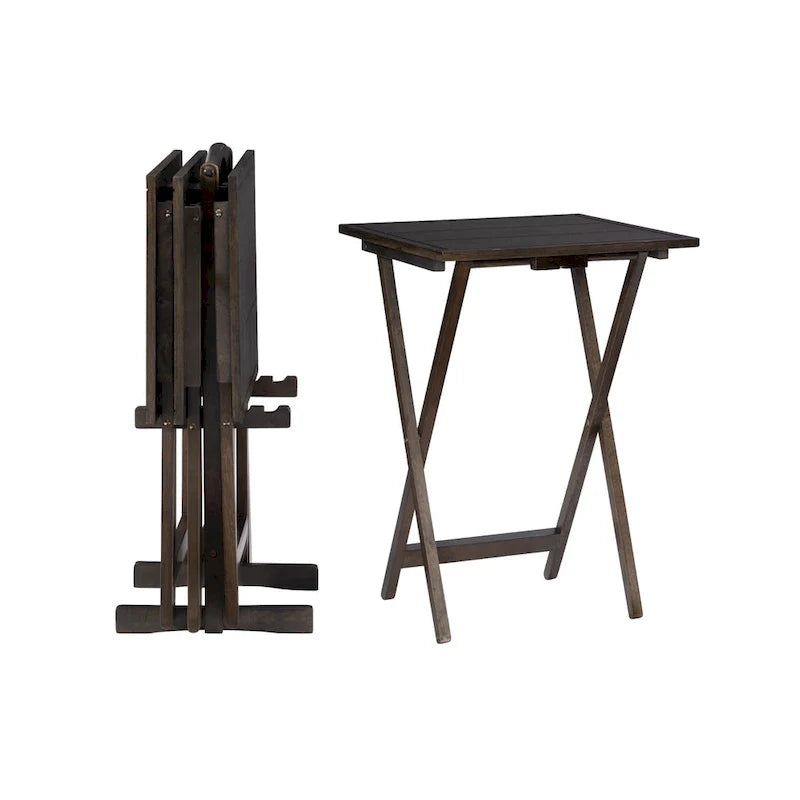 4-Piece Folding Tray Table Set with Storage Stand – Gray