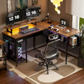 L-Shaped Computer Desk with Power Outlets, RGB LED, and Monitor Stand