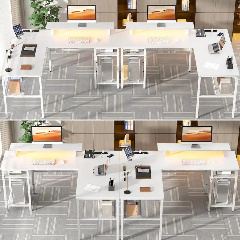 L-Shaped Computer Desk with Power Outlets, RGB LED, and Monitor Stand