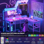 L-Shaped Computer Desk with Power Outlets, RGB LED, and Monitor Stand