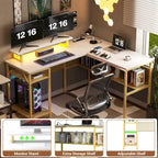 L-Shaped Computer Desk with Power Outlets, RGB LED, and Monitor Stand