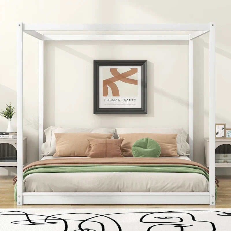 Low Canopy Platform Bed in Pine Wood and MDF – Queen/King