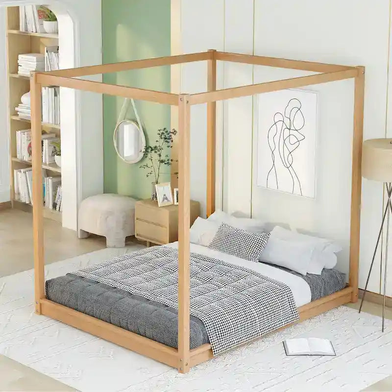 Low Canopy Platform Bed in Pine Wood and MDF – Queen/King