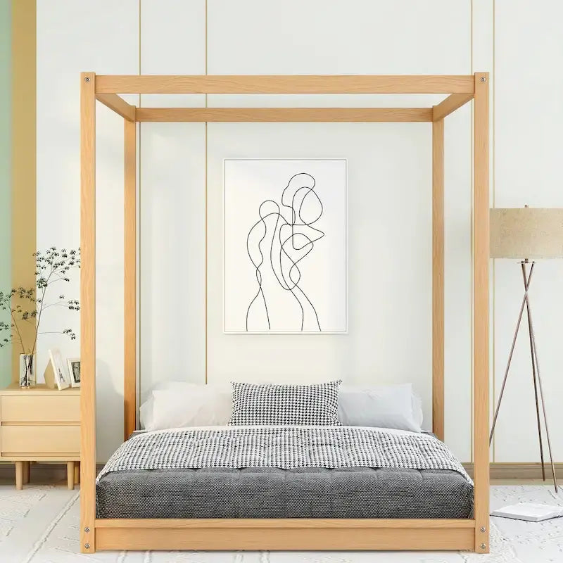 Low Canopy Platform Bed in Pine Wood and MDF – Queen/King