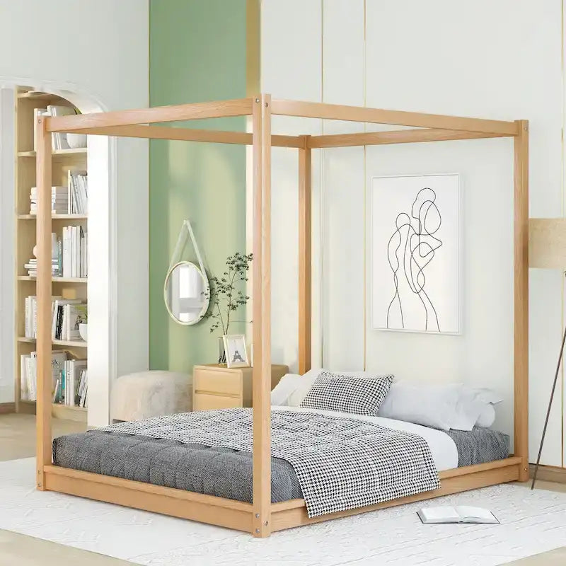 Low Canopy Platform Bed in Pine Wood and MDF – Queen/King