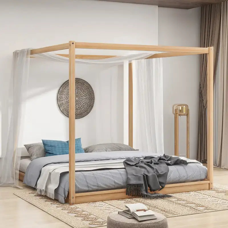 Low Canopy Platform Bed in Pine Wood and MDF – Queen/King