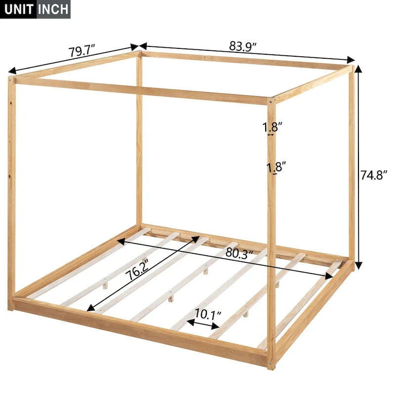 Low Canopy Platform Bed in Pine Wood and MDF – Queen/King