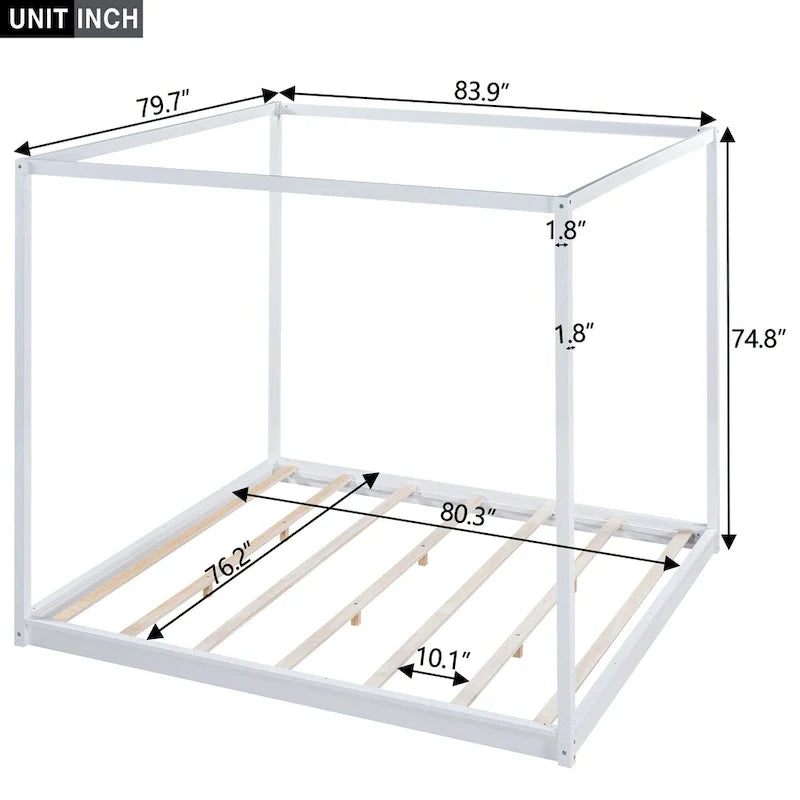 Low Canopy Platform Bed in Pine Wood and MDF – Queen/King