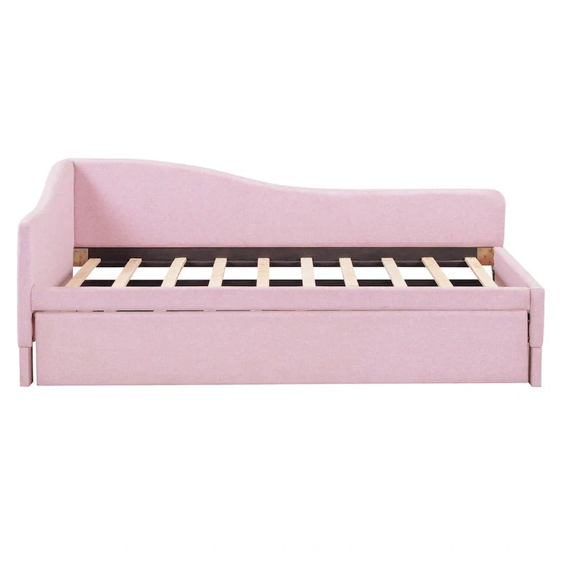 Twin Size L-Shaped Upholstered Daybed with Pop-Up Trundle – Pink