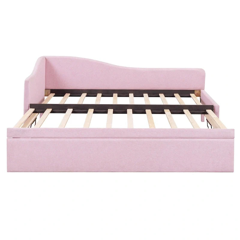 Twin Size L-Shaped Upholstered Daybed with Pop-Up Trundle – Pink
