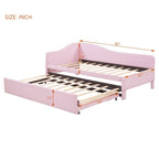 Twin Size L-Shaped Upholstered Daybed with Pop-Up Trundle – Pink
