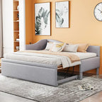 Twin Size L-Shaped Upholstered Daybed with Pop-Up Trundle – Pink
