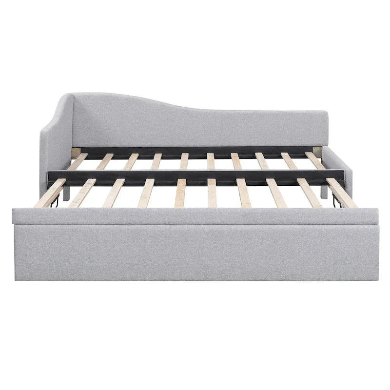 Twin Size L-Shaped Upholstered Daybed with Pop-Up Trundle – Pink