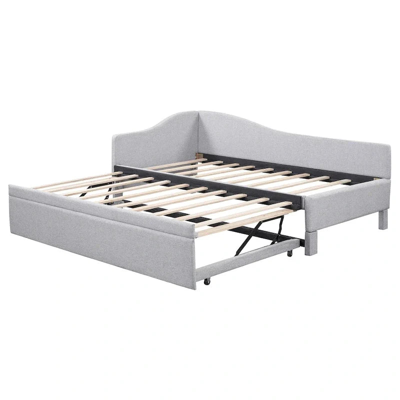 Twin Size L-Shaped Upholstered Daybed with Pop-Up Trundle – Pink