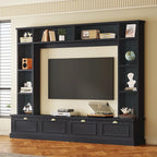 104.2 Wall Unit with TV Stand, Bookshelves, and Cabinets – Black