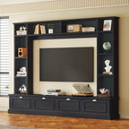 104.2 Wall Unit with TV Stand, Bookshelves, and Cabinets – Black
