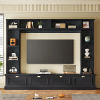 104.2 Wall Unit with TV Stand, Bookshelves, and Cabinets – Black