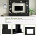 104.2 Wall Unit with TV Stand, Bookshelves, and Cabinets – Black