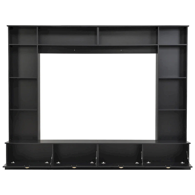104.2 Wall Unit with TV Stand, Bookshelves, and Cabinets – Black