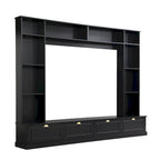 104.2 Wall Unit with TV Stand, Bookshelves, and Cabinets – Black
