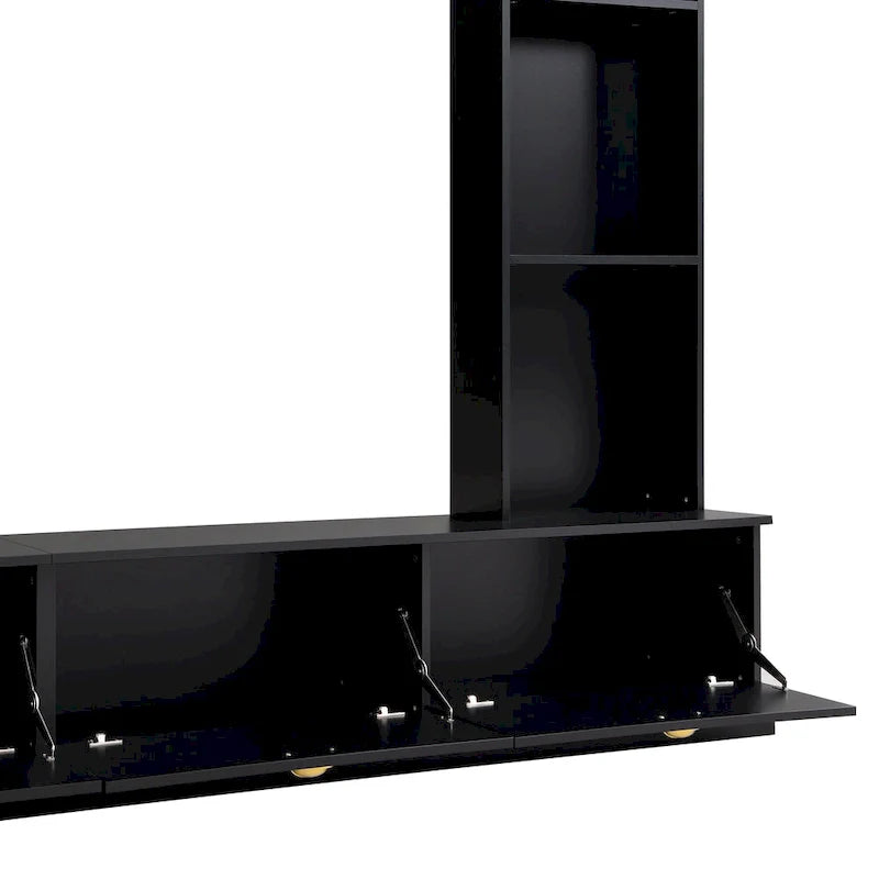 104.2 Wall Unit with TV Stand, Bookshelves, and Cabinets – Black