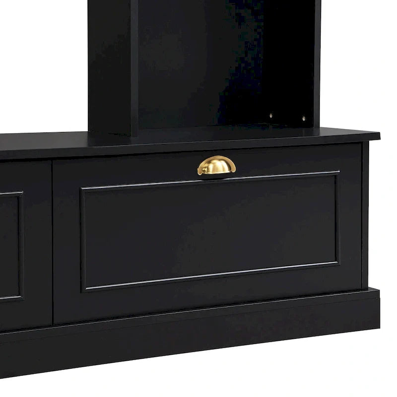 104.2 Wall Unit with TV Stand, Bookshelves, and Cabinets – Black